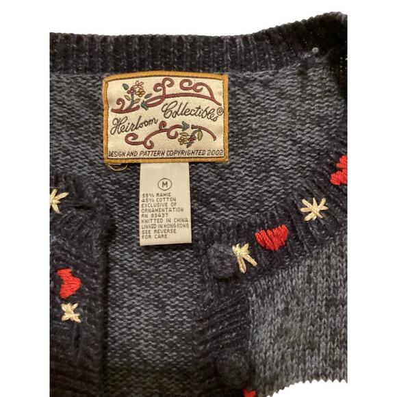 VNTG heirloom Collectibles Heart embroidered Cardigan Sweater Large blue - Picture 5 of 5